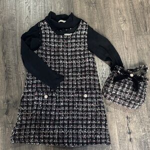 Rachel Zoe Black and White Tweed Kids Dress with Bag